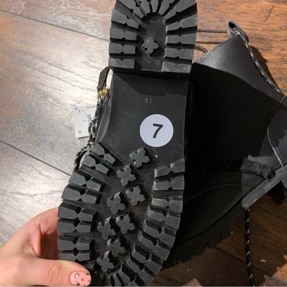 New Kate Spade Combat Boot Leather Faux Fur Lug Sole Style Raquelle - Picture 6 of 9